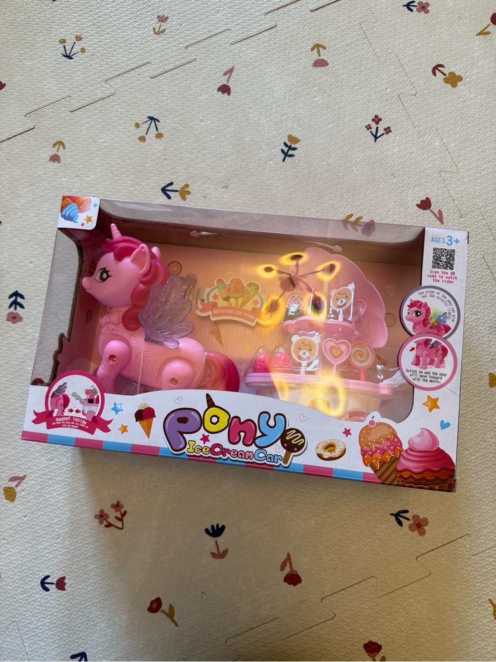 Pony Pink Ice Cream Car Pull-Along Toy with Glitter Wings
